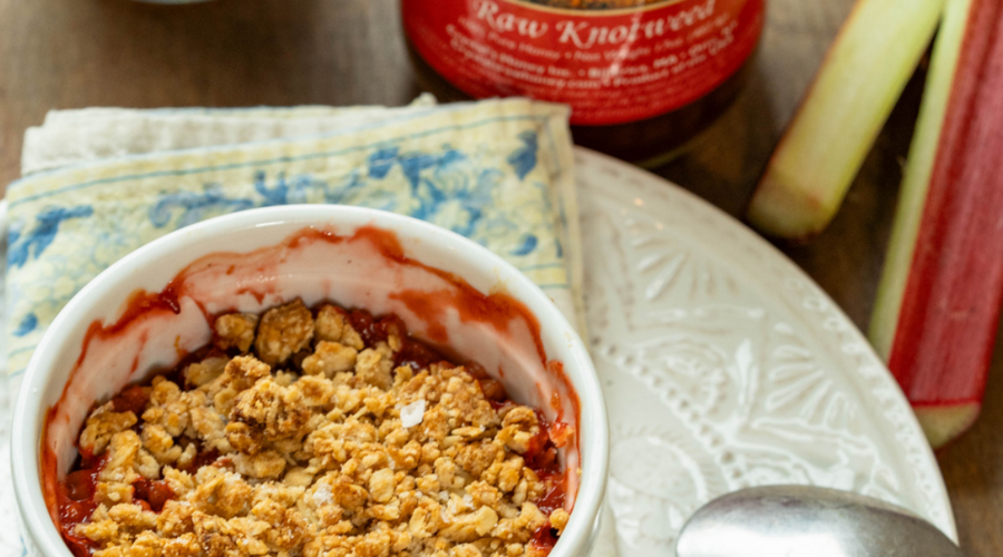 Strawberry Rhubarb Crisp with Raw Honey